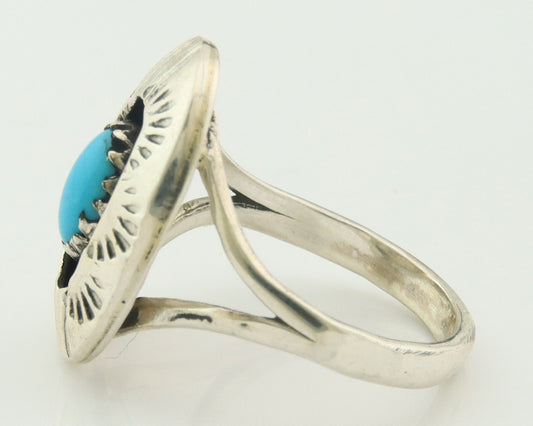 Navajo Ring Sterling Silver Blue Turquoise Vintage Signed JC Size 5.25