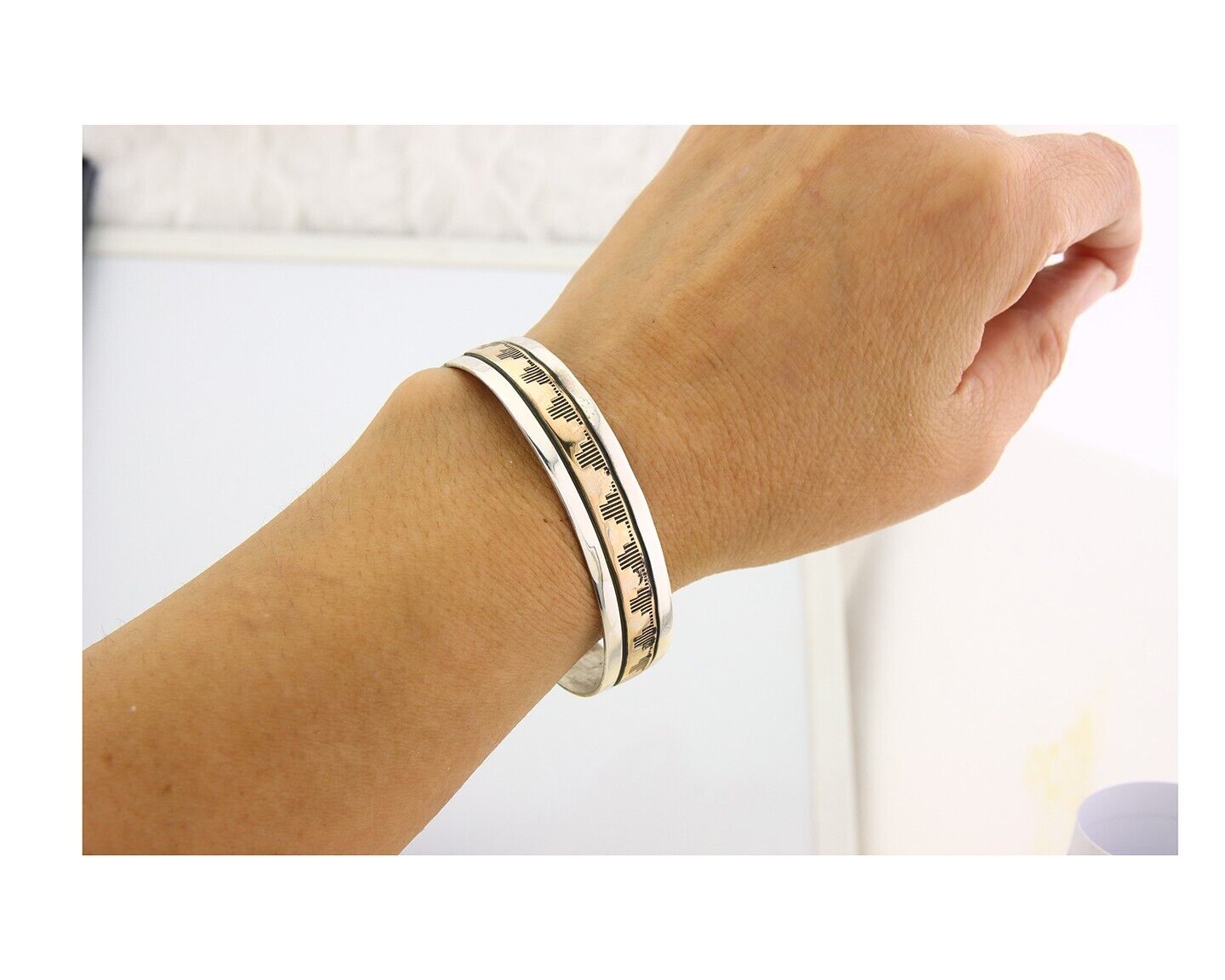 Navajo Bracelet 925 Silver & 12K Gold Cuff Artist Signed Randall Endito C.80's