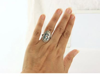 Navajo Bagger Paw Ring Sterling Silver Natural Gemstone Vintage Size 5.5