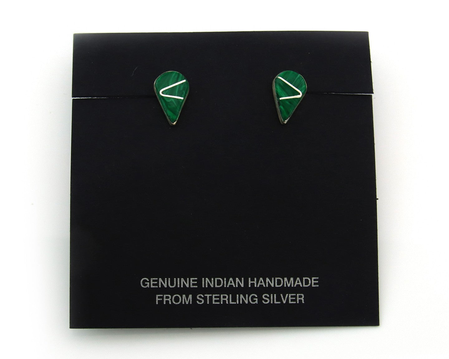 Navajo Earrings Sterling Silver Inlaid Natural Malachite Vintage Handmade