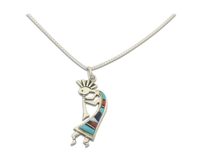 Navajo Kokopelli Necklace Sterling Silver Authentic Natural Gemstone