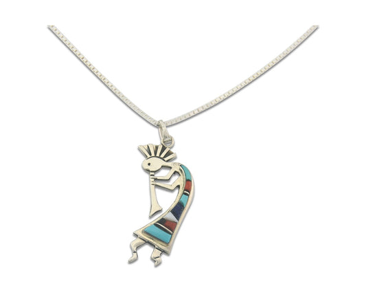 Navajo Kokopelli Necklace Sterling Silver Authentic Natural Gemstone