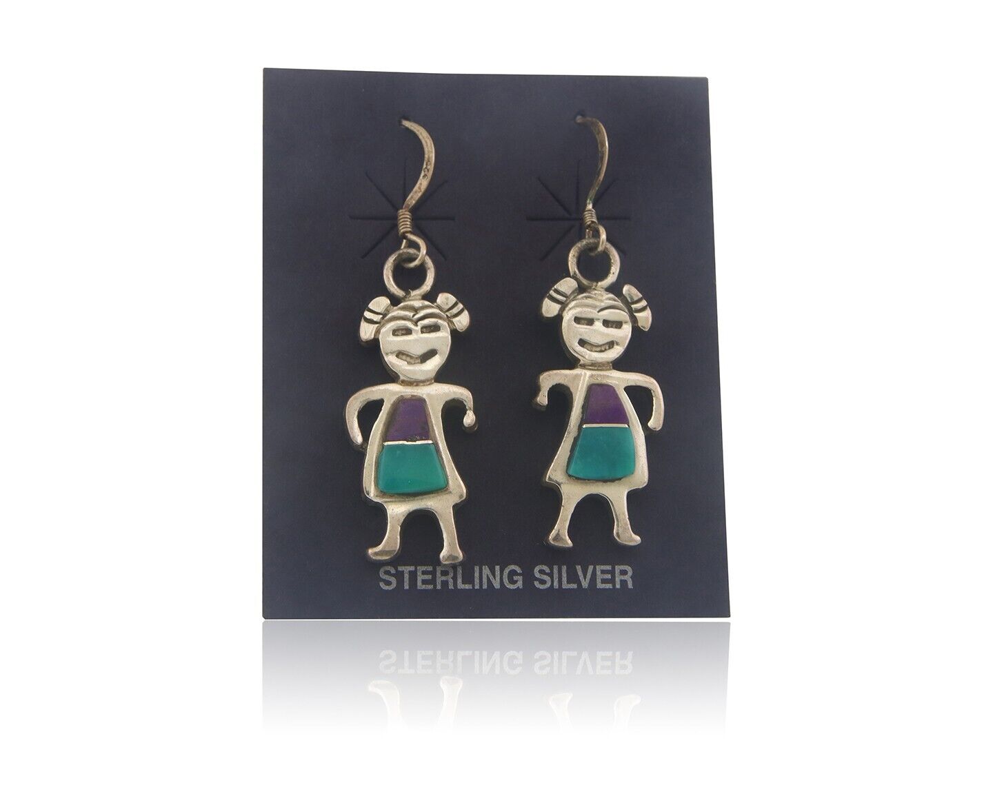 Navajo Earrings 925 Silver Natural Turquoise & Sugilite Native American C.80's