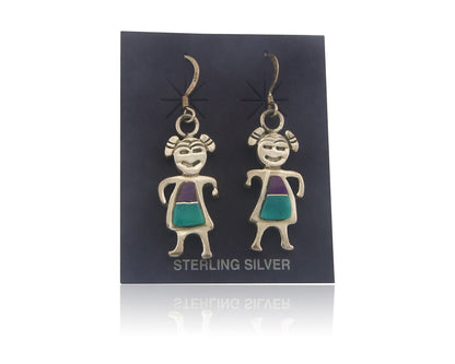 Navajo Earrings 925 Silver Natural Turquoise & Sugilite Native American C.80's