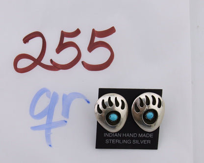 Navajo Paw Earrings 925 Silver Natural Turquoise Native American Artist C.80s