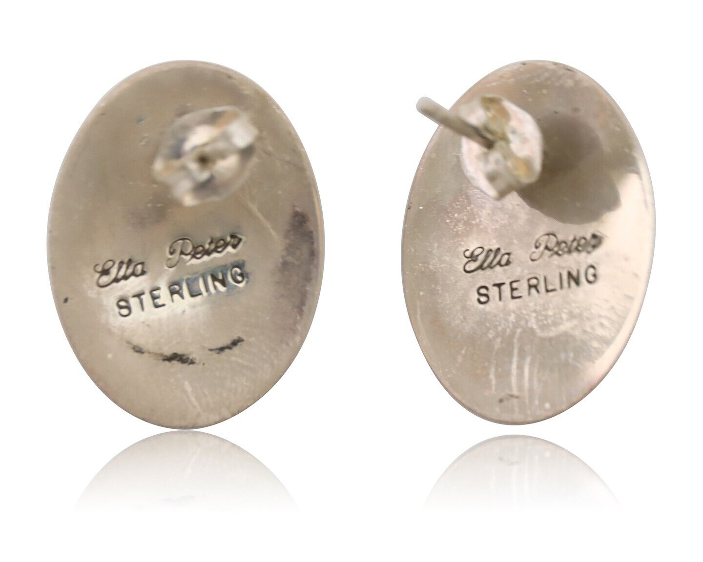 Navajo Shield Earrings 925 Silver Natural Malachite Signed Ella Peters C.80's