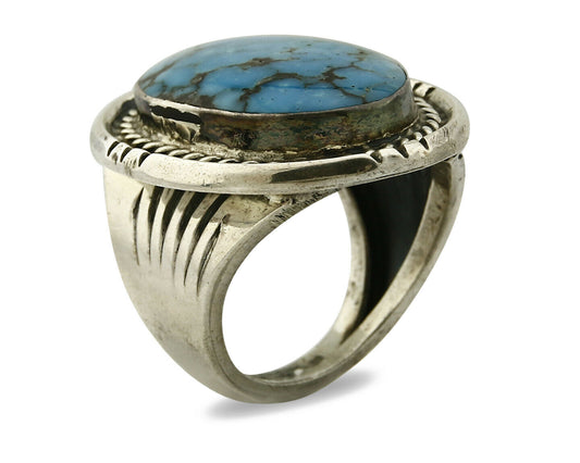 Navajo Ring .925 SOLID Silver Kingman Turquoise Signed Ralph Pemberton C.1975