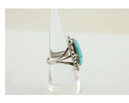 Navajo Ring 925 Silver Sleeping Beauty Turquoise Artist Siged Becenti C.80's