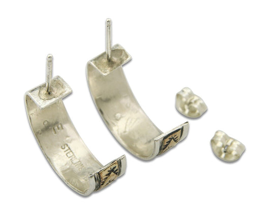 Navajo Hoop Earrings 925 Silver & Gold Artist Signed Randall Endito C.80's