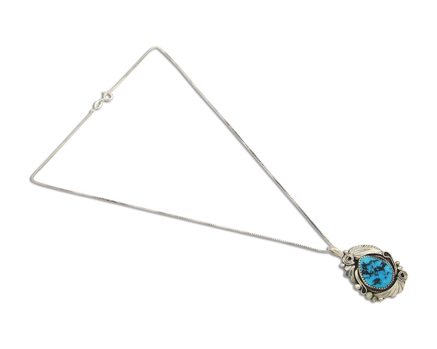 Navajo Necklace 925 Silver Natural Turquoise Artist Signed Justin Morris C.80's