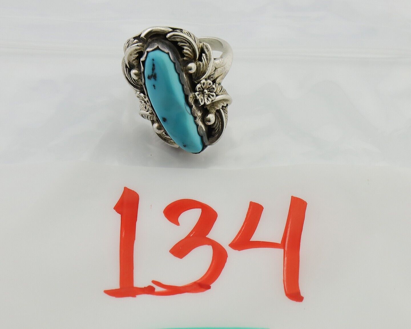 Navajo Ring 925 Silver Sleeping Beauty Turquoise Signed JJM C.80's