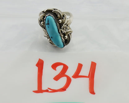 Navajo Ring 925 Silver Sleeping Beauty Turquoise Signed JJM C.80's