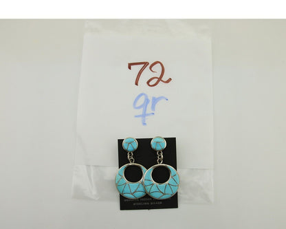 Zuni Dangle Earrings 925 Silver Natural Blue Turquoise Signed ELB C.80's