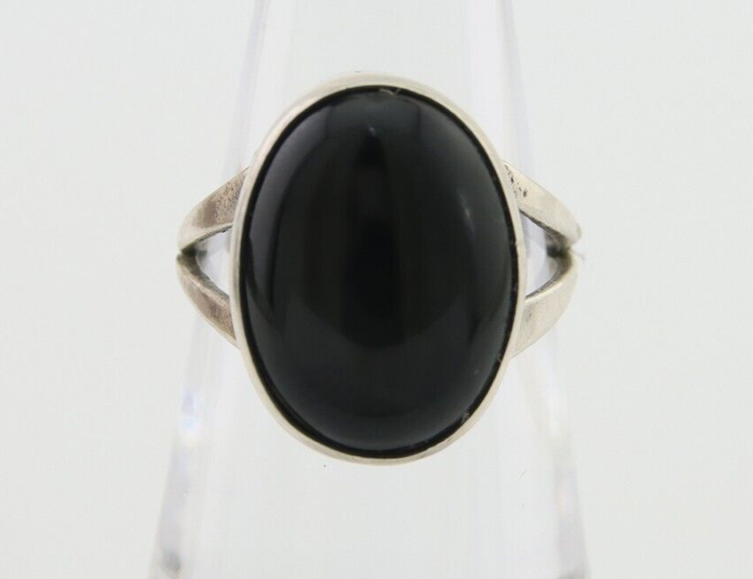 Navajo Handmade Ring 925 Silver Black Onyx Artist Signed R C.80's
