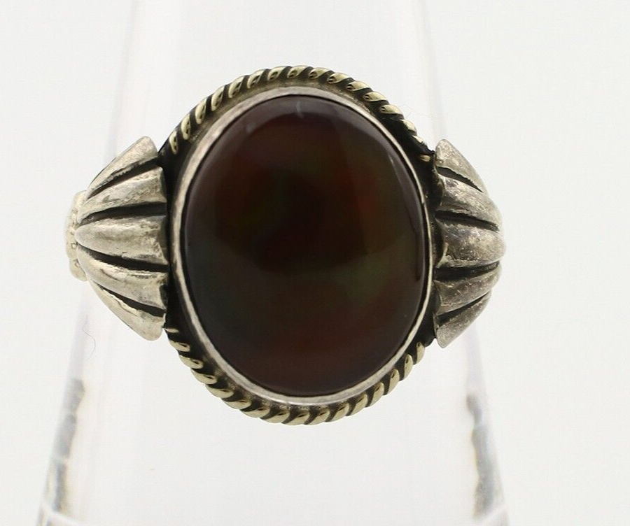Navajo Handmade Ring 925 Silver Natural High Grade Fire Opal Native Artist C.80s