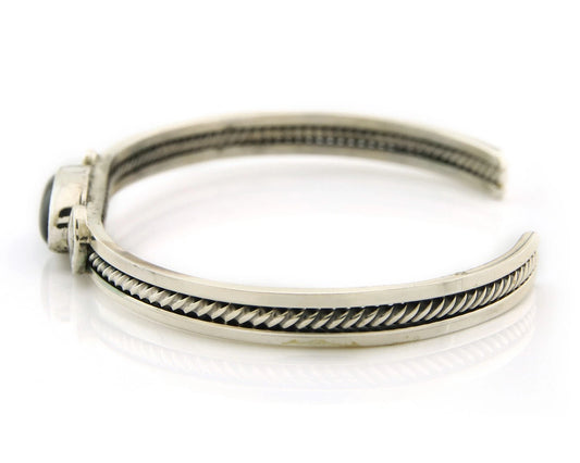 Navajo Cuff Bracelet Sterling Silver Black Onyx Handmade Vintage
