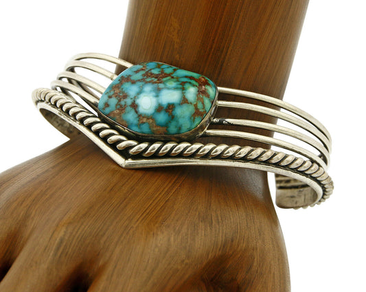 Navajo Handmade .925 SOLID Silver Natural Turquoise 5 Row Cuff Bracelet