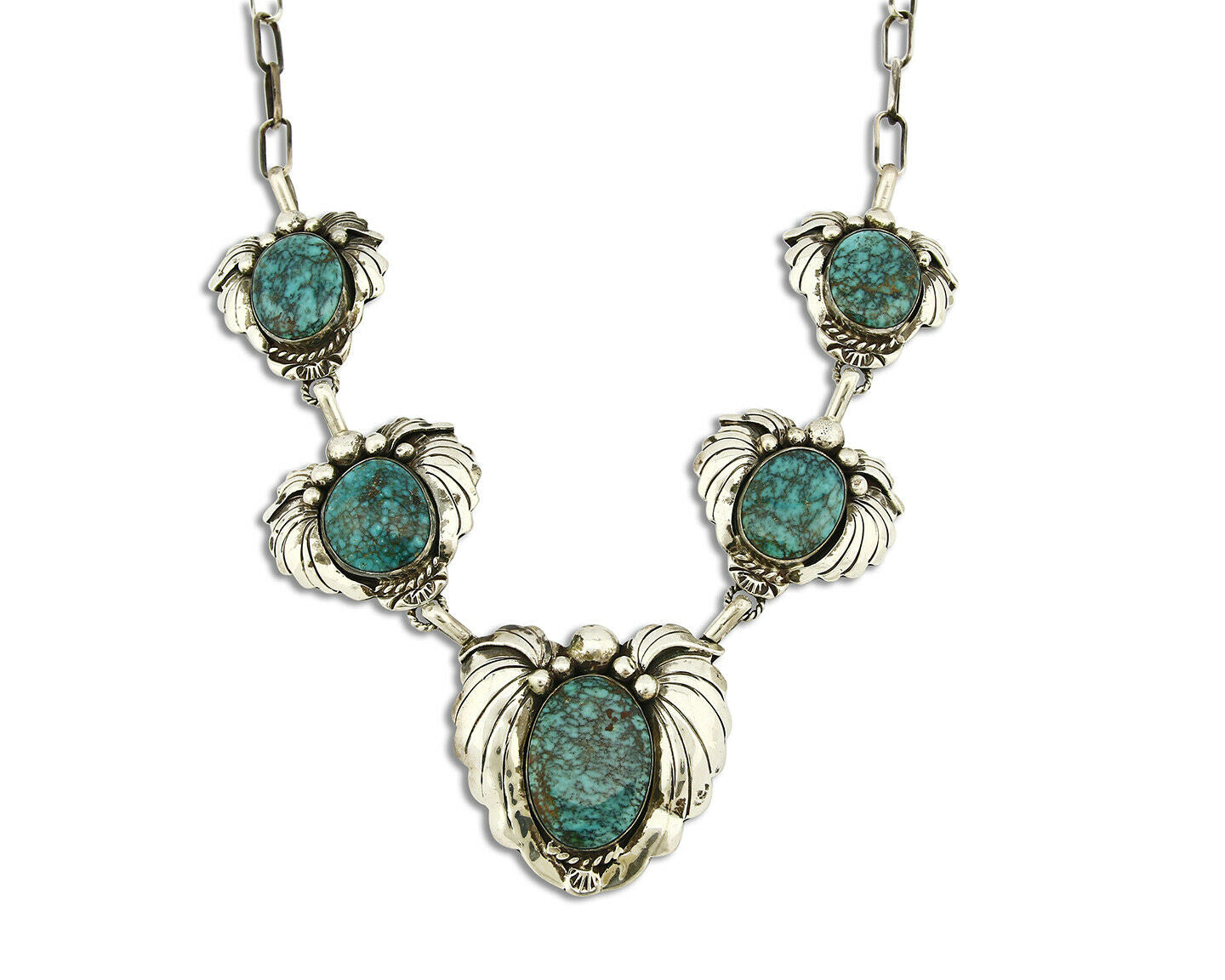 Navajo Squash Necklace .925 Silver Turquoise Handmade C.80's