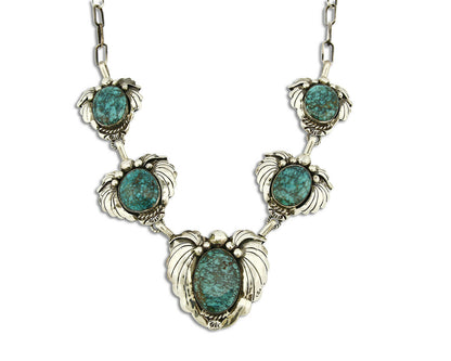 Navajo Squash Necklace .925 Silver Turquoise Handmade C.80's