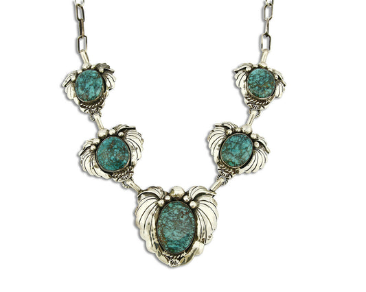 Navajo Squash Necklace .925 Silver Turquoise Handmade C.80's