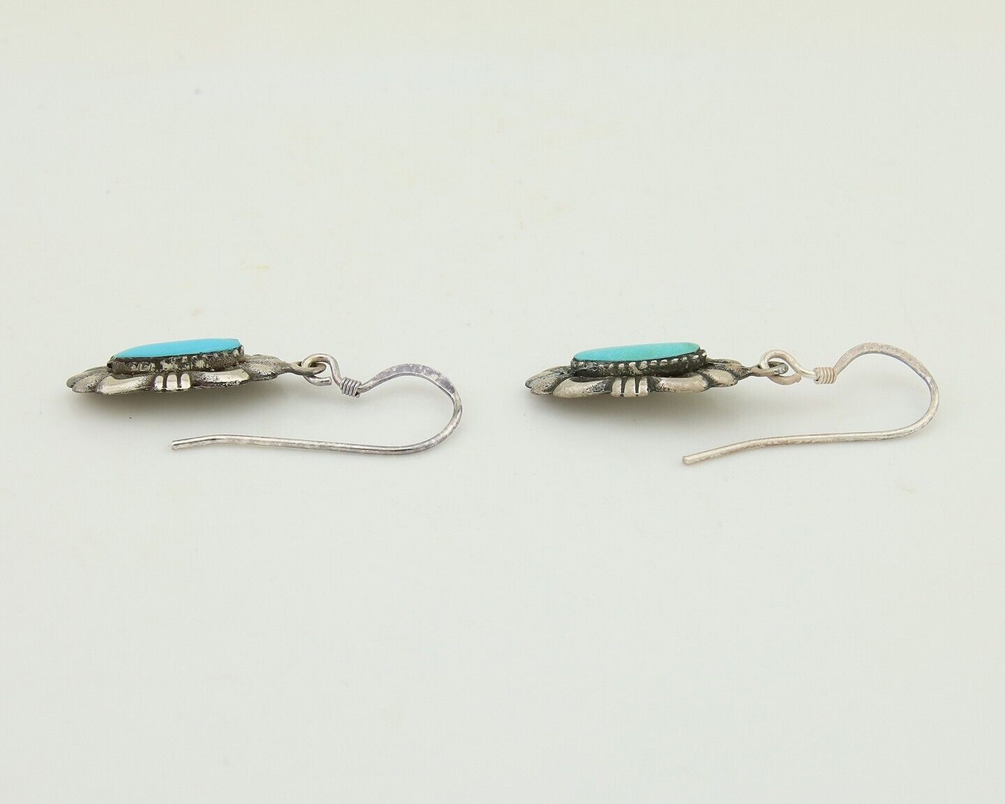 Navajo Hand Stamped Earrings 925 Silver Natural Turquoise Native Artist C.80's