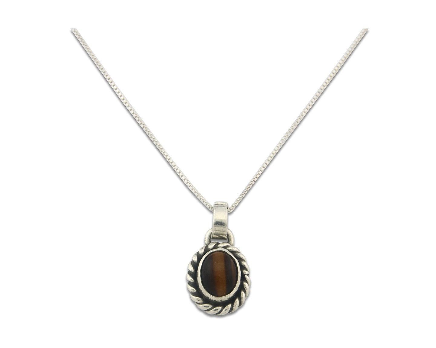 Navajo Sterling Silver Necklace Authentic Tiger Eye Sapphire Vintage Handmade