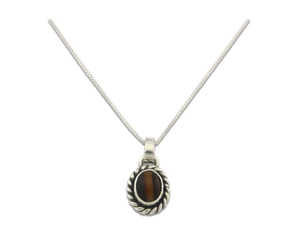 Navajo Sterling Silver Necklace Authentic Tiger Eye Sapphire Vintage Handmade