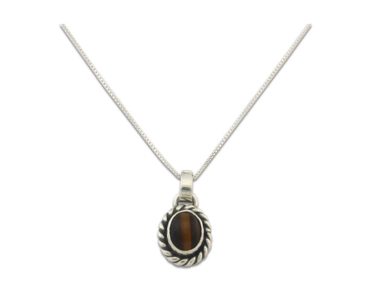 Navajo Sterling Silver Necklace Authentic Tiger Eye Sapphire Vintage Handmade