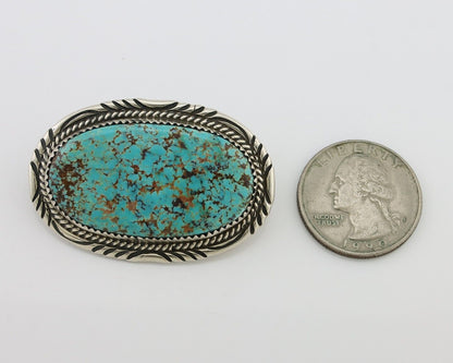 Navajo Pin Pendant 925 Silver Natural Spiderweb Turquoise Signed S C.80's