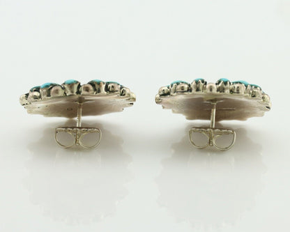 Navajo Earrings 925 Silver Sleeping Beauty Turquoise Signed B Yazzie C.80's