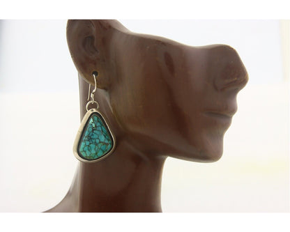Navajo Earrings 925 Silver Handmade Natural Turquoise Signed J Linkin C.80's