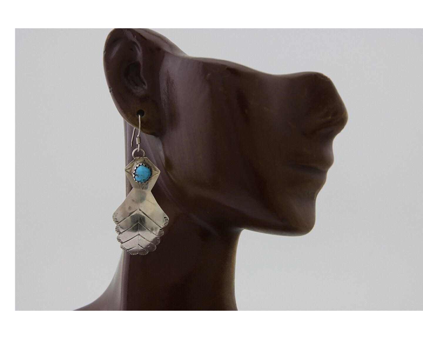 Navajo Dangle Earrings 925 Silver Natural Turquoise Artist Signed JB C.80's