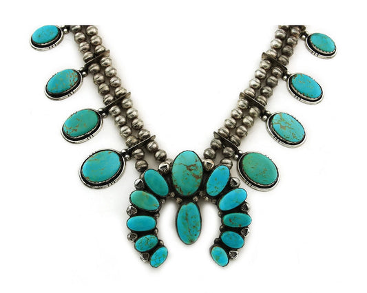 Navajo Squash Necklace Set Sterling Silver Turquoise Vintage Handmade