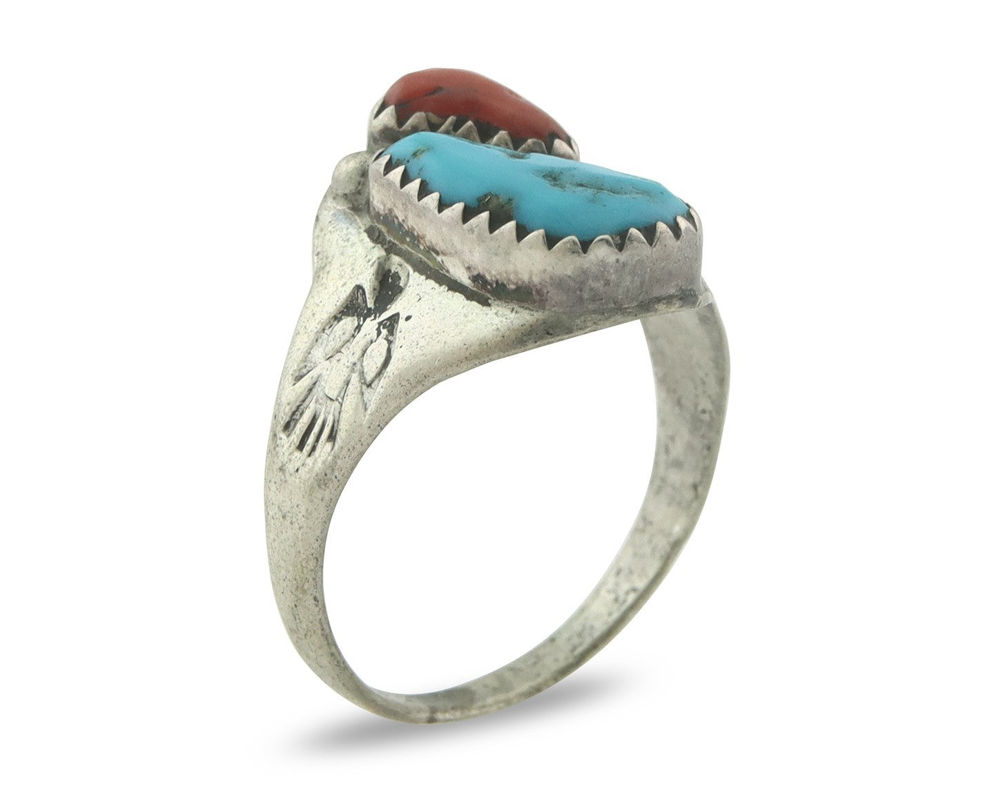 Vintage Navajo Ring 925 Sterling Silver Natural Gemstone Authentic Size 8.25