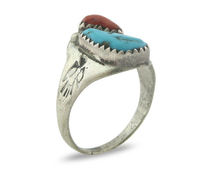 Vintage Navajo Ring 925 Sterling Silver Natural Gemstone Authentic Size 8.25