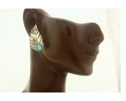 Navajo Earrings 925 Silver Natural Turquoise Artist Signed L-R JAKE C.80's