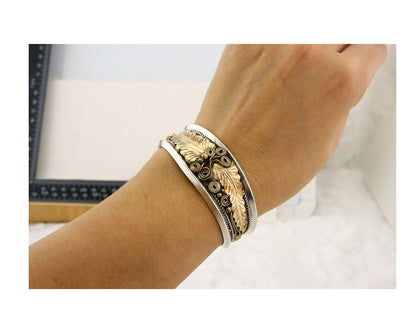 Navajo Bracelet 925 Silver & 12k Yellow Gold Filled Signed Justin Morris C.80's