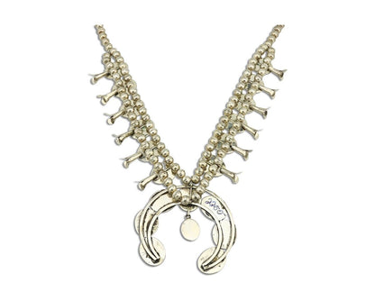 Navajo Squash Necklace 925 Silver Natural Pink Mussel Native American Artist C80