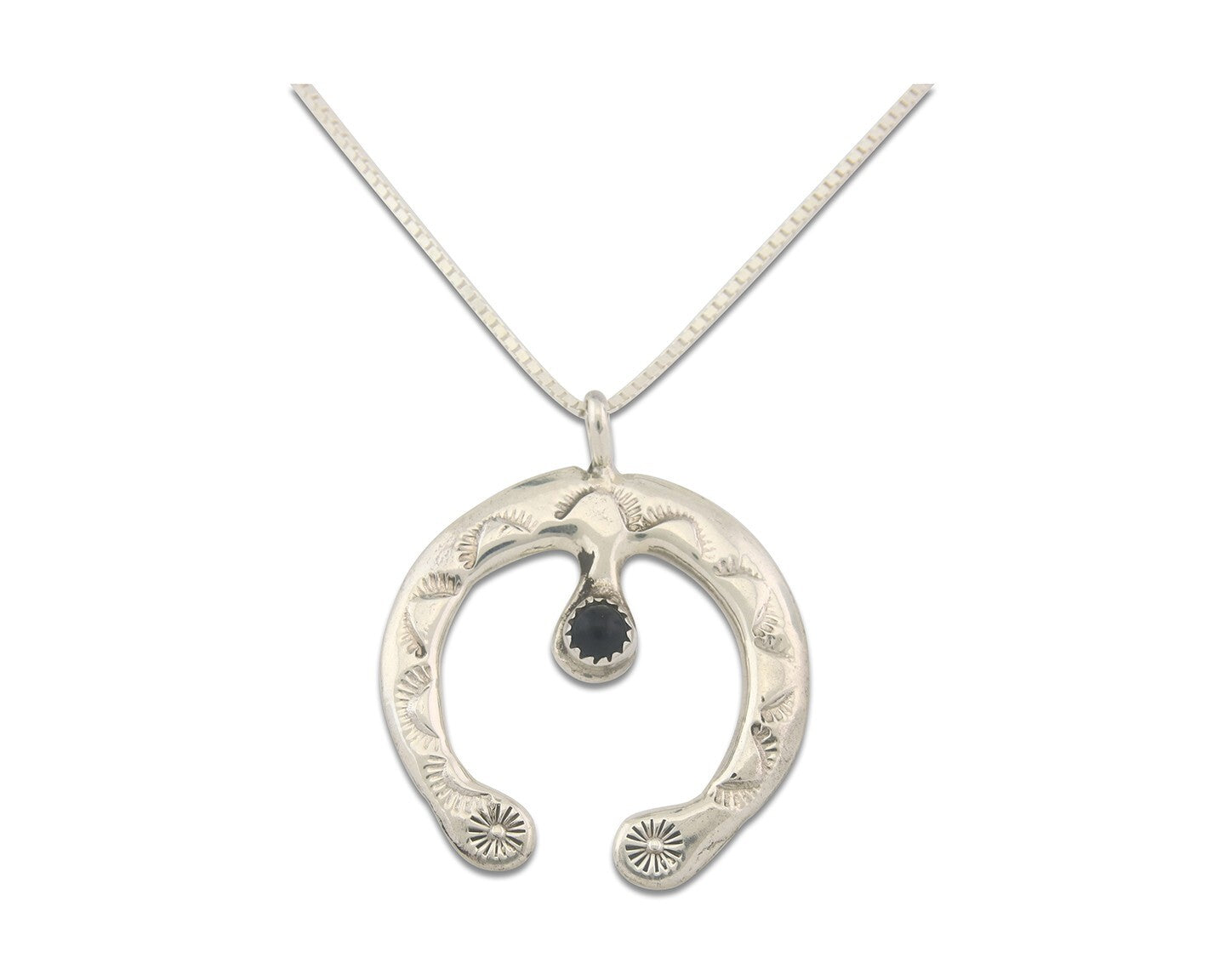 Navajo Sterling Silver Necklace Onyx Sand Cast Authentic Vintage Native American