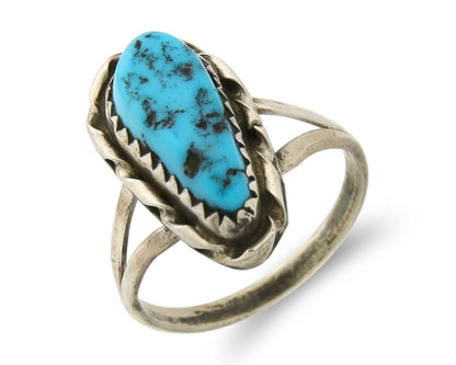 Navajo Ring 925 Sterling Natural Mined Blue Nugget Turquoise C.80's Size 5.75