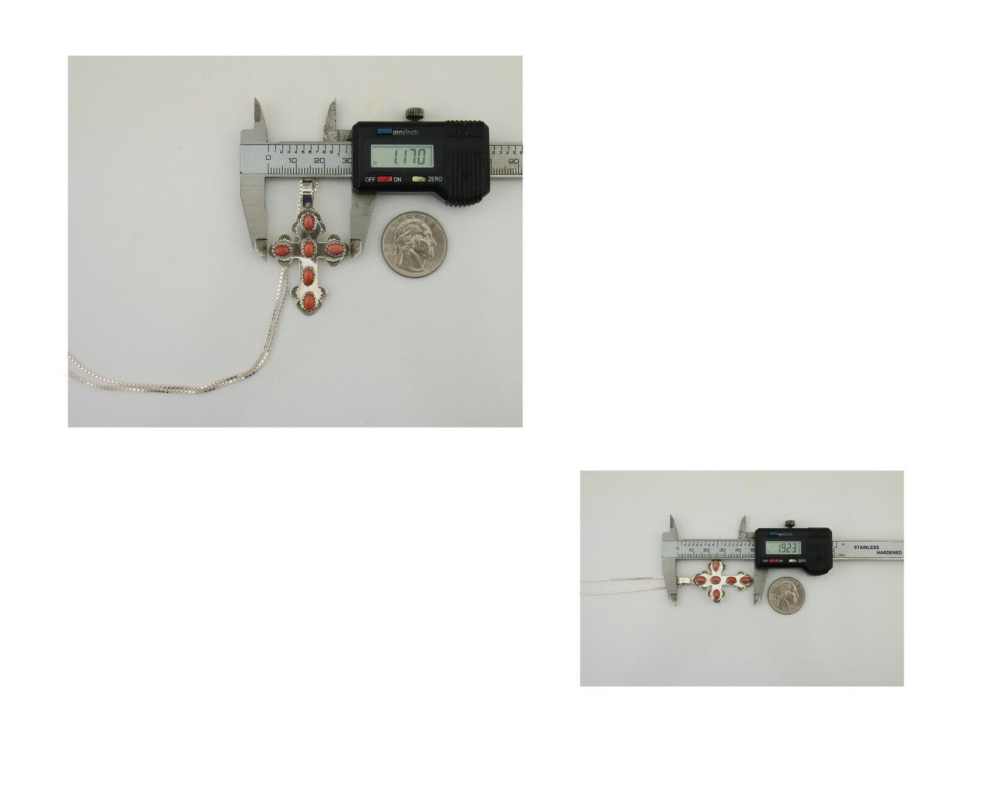 Navajo Cross Necklace 925 Silver Mediterranean Coral Artist Signed CB C80s