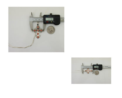 Navajo Cross Necklace 925 Silver Mediterranean Coral Artist Signed CB C80s