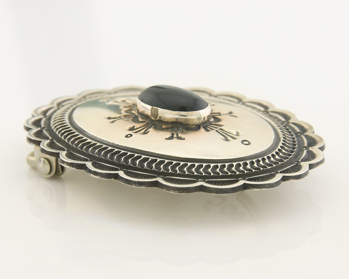 Navajo Belt Buckle 925 Sterling Silver Artist Onyx Signed Lloyd Nelson C.80's