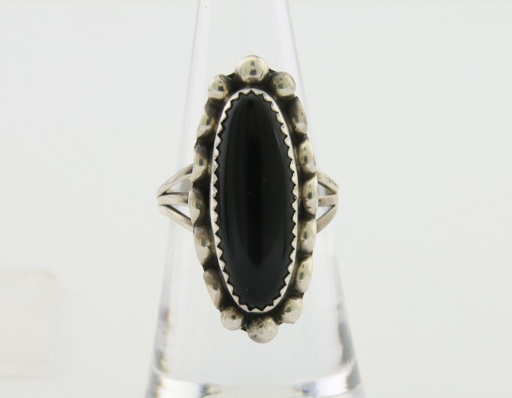 Navajo Handmade Ring 925 Silver Black Onyx Native American Artist C.80's