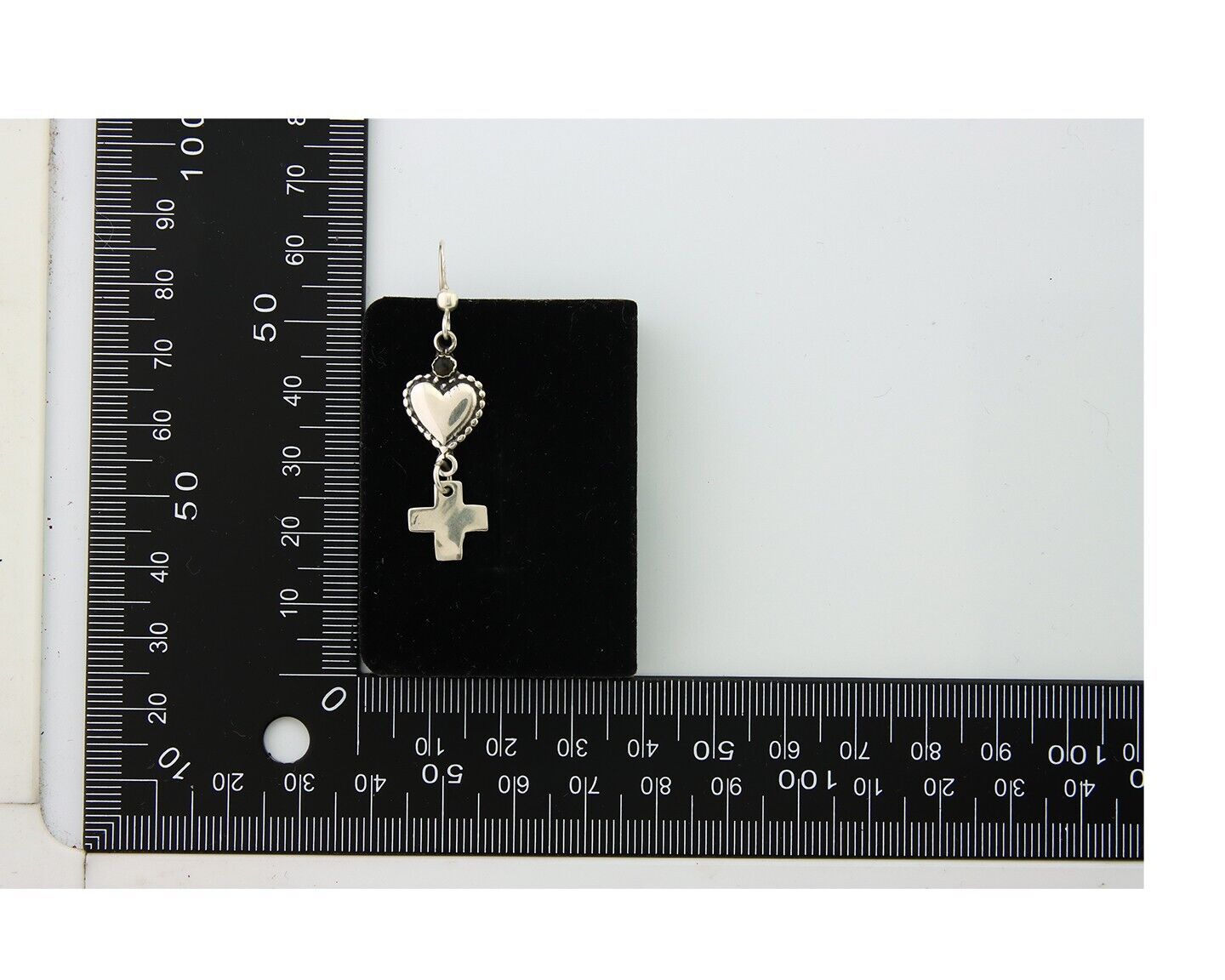 Navajo Earrings 925 Silver Heart Cross Natural Onyx Native American Artist C.80s