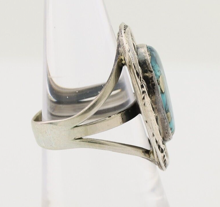 Navajo Handmade Ring 925 Silver Spiderweb Turquoise Native American Artist C.80s