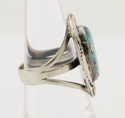 Navajo Handmade Ring 925 Silver Spiderweb Turquoise Native American Artist C.80s