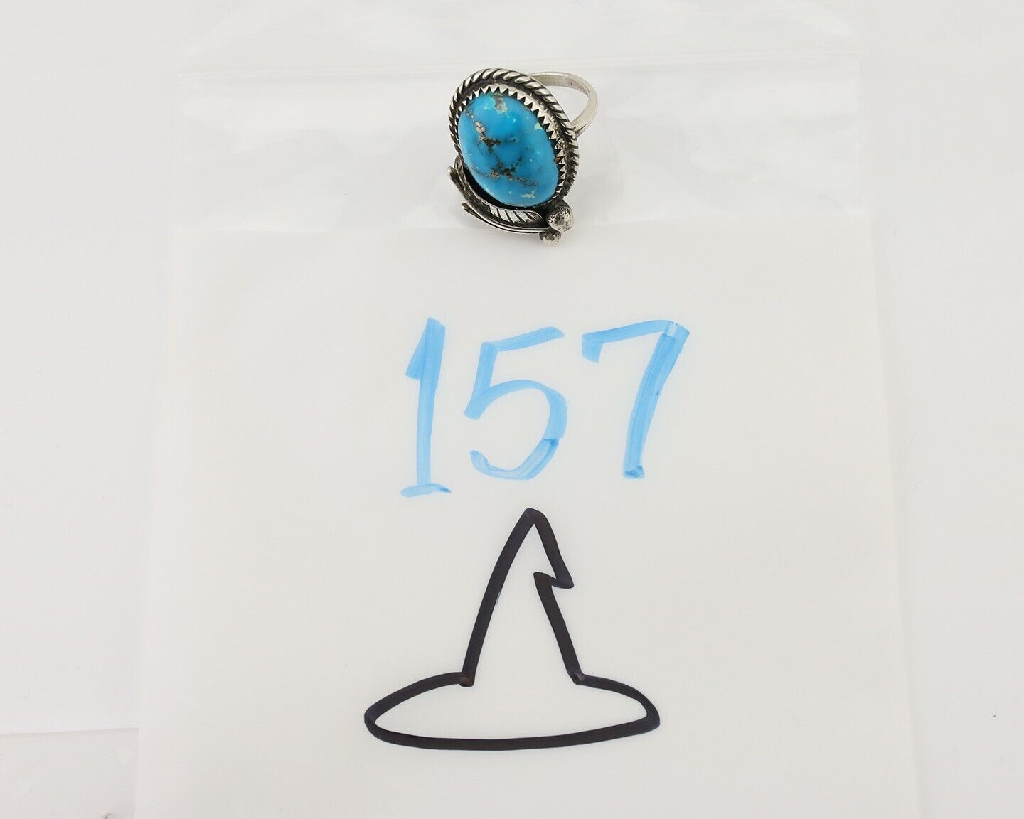 Navajo Ring 925 Silver Kingman Turquoise Native American Artist C.80's