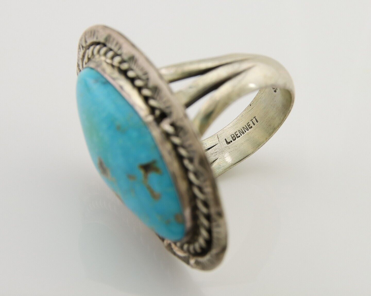Navajo Ring .925 Silver Blue Turquoise Artist Signed HM C.80's