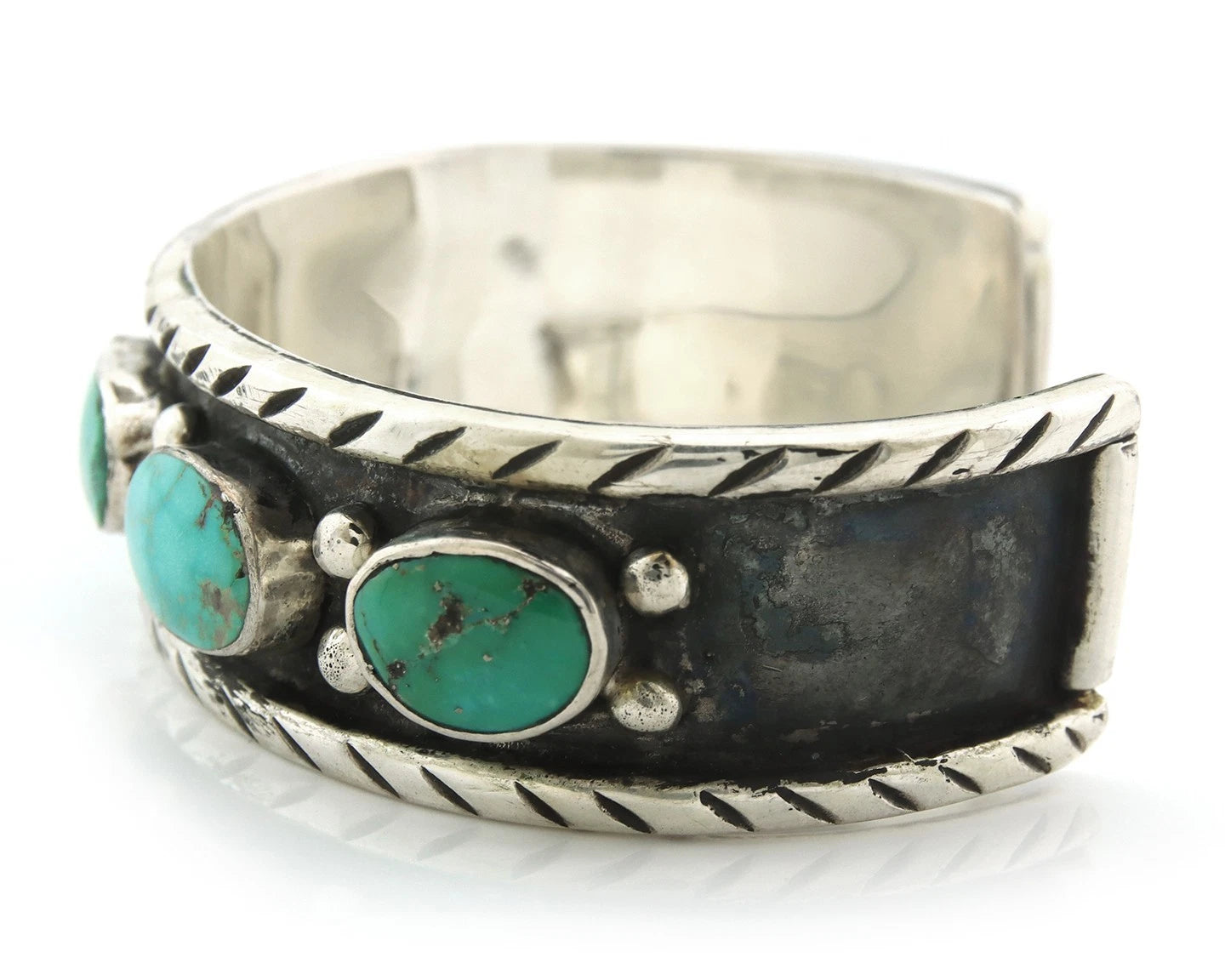 Navajo Cuff Bracelet Sterling Silver Turquoise Handmade Vintage Signed DZ